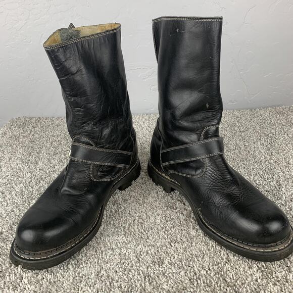 John Fluevog Engineer Boots Mens Size 13 Leather Motorcycle Biker Strap Sole - Picture 1 of 11